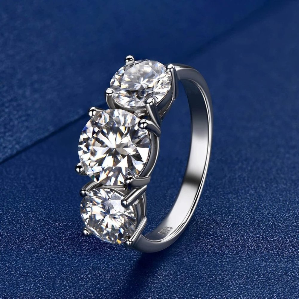 Beautiful GRA Certified 2.00ctw Moissanite Diamond, 3 Stone Bridal Ring Platinum
